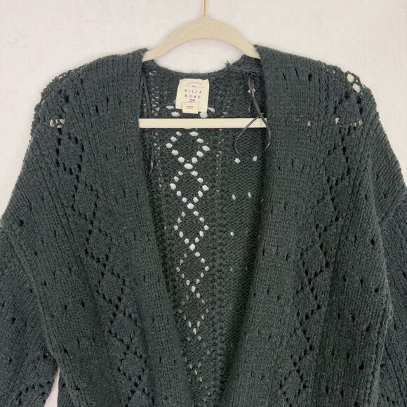 Billabong Women's Black Open Knit Open Front Cardigan Sweater Size Small - Picture 2 of 10